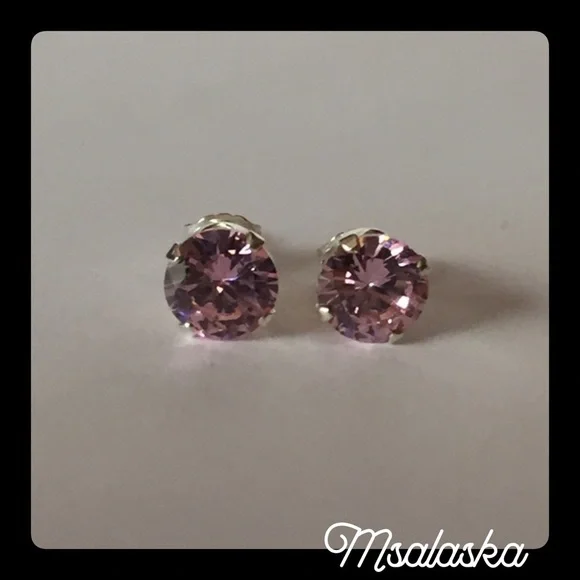 Sterling Silver Lavander Stud CZ Earrings - Picture 1 of 4